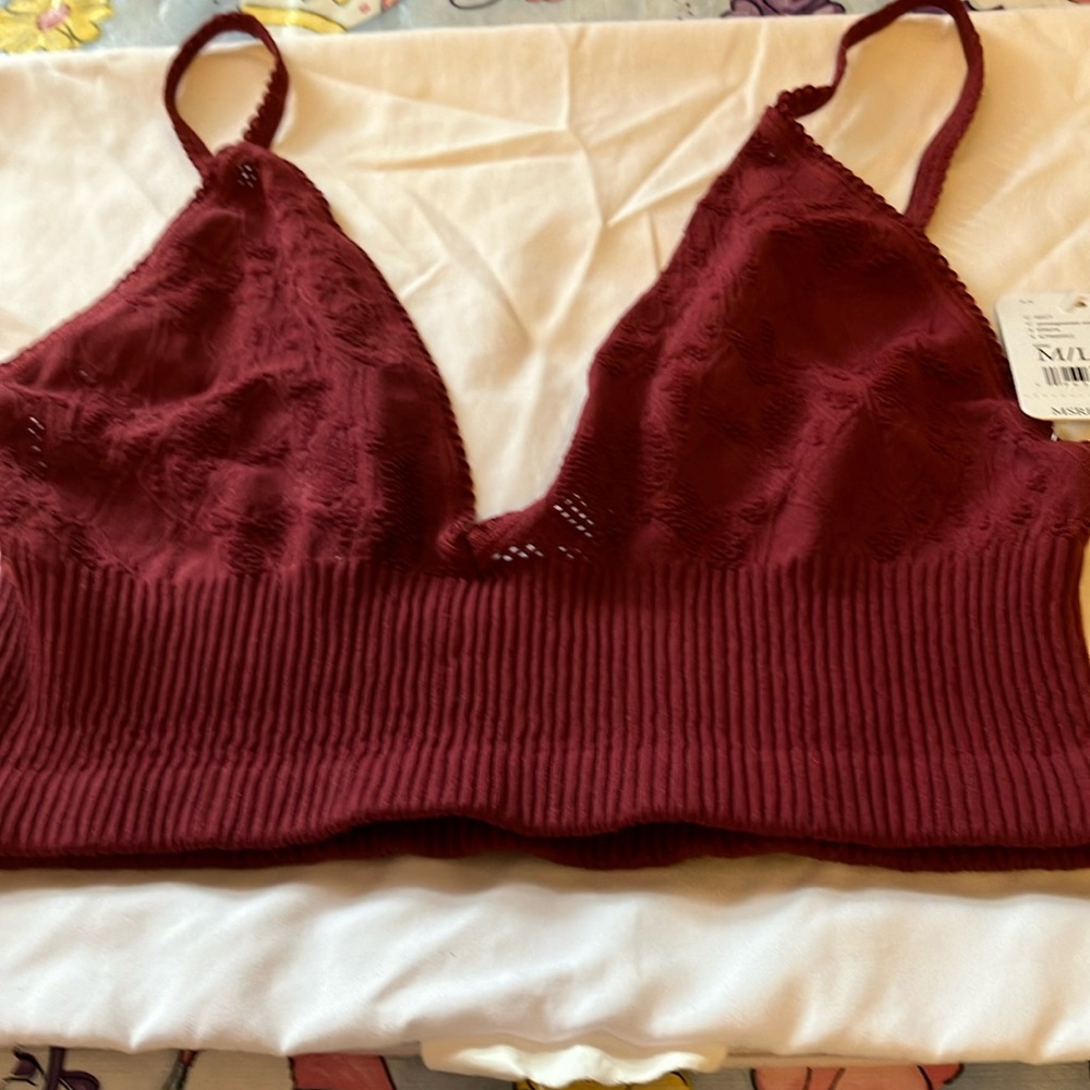 Wine Bralette , size M/L. Ribbed bottom. Feels more like a small